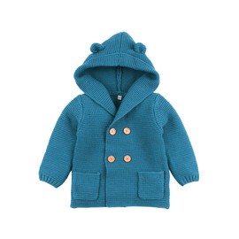 VICROAD Baby Cardigan Boys Girls Knitted Hooded Coats Jackets Pullover Outwear, blue