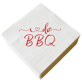 I Do BBQ Cocktail Napkins, 50 Pack Red Foil Disposable Paper Cocktail Beverage Napkins for Engagement Wedding Bar Rehearsal Dinner Bridal Shower Bachelorette Party Decorations, 3-Ply