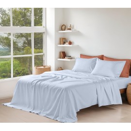 RUVANTI 100% Organic Cotton King Size Sheets Set, 4 Pieces, Soft & Breathable Percale Weave Bedding, Deep Pocket 16", Hotel Standard, Crisp Cool Feel, Durable, Dyed Sheet Sets, Arctic Ice