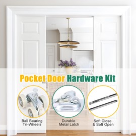 Lashow 72 Inch Porcket Door Hardware Kits with Soft Close & Soft Open, Sliding Pocket Door Hardware with 6ft Aluminum Track for New Building, No Door Included.