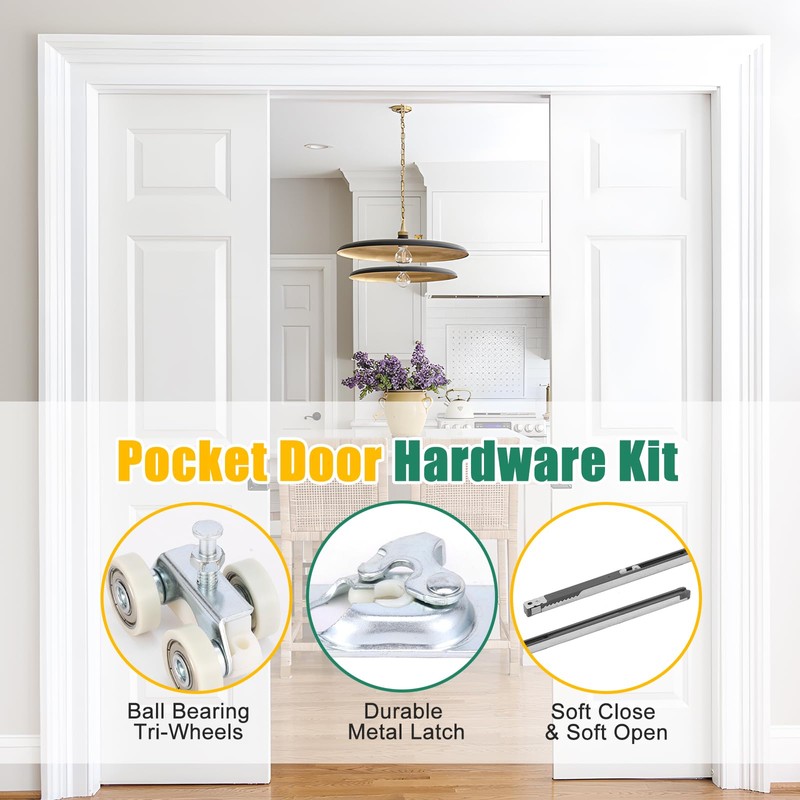 Lashow 72 Inch Porcket Door Hardware Kits with Soft Close