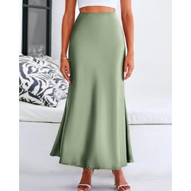 BTFBM Womens Fall Skirts 2025 Silk Elegant Satin High Waisted Cocktail Party Wedding Guest Mermaid Maxi Skirt(Light Green, Small)