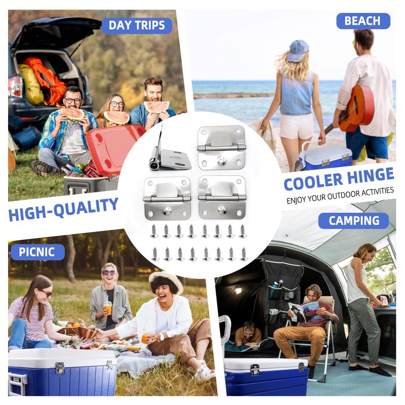 4PCS Coolers Stainless Steel Replacement Hinges,Hinges kit for Colemans Coolers
