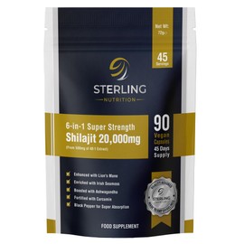 6-in-1 Super Strength Himalayan Shilajit Complex - Vegan Capsules for Adults, Pack of 90 Supplements | 20000mg, Lion's Mane, Irish Sea Moss, Ashwagandha Curcumin & Black Pepper | STERLING NUTRITION