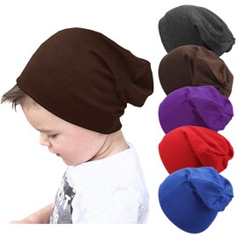 DRESHOW Pack of 5 Unisex Baby Hat Boy Hat Spring Hat Toddler Reversible Jersey Slouch Beanie 6-60 Months, 5 pieces: coffee/royal blue/crimson/purple/grey black 6 months-5 years