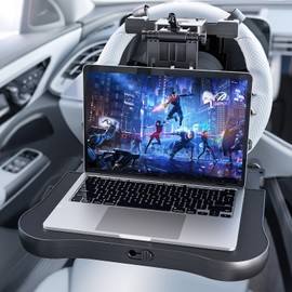 Tueou Car Seat Tray Table - Foldable Car Kids Passenger Roadtrip Eating Food Backseat Travel Trays Dinning Working Laptop Desk with Non-Slip Pad/Phone/Tablet Holder