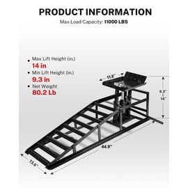 2PCS 5t Hydraulic Car Ramps, 11060Lbs Heavy Duty Vehicle Ramps Adjustable 9.3-14 Inch Height, Portable Car Lift Ramp for Oil Changes, Car Lifts for Home Garage, Black
