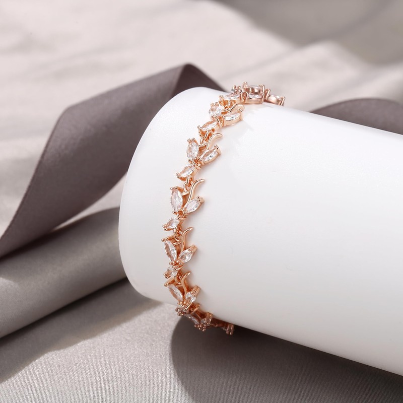 Ever Faith Wedding Tennis Bracelet for Bride Bridesmaid, Rose Gold