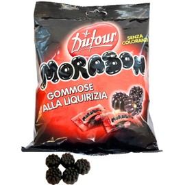 Dufour Morabon Soft Italian Licorice Jelly Candy from Italy 5.29 oz. (150g) Individually Wrapped Black Liquorice Gummies - Chewy Jellies - Italian Delicacies