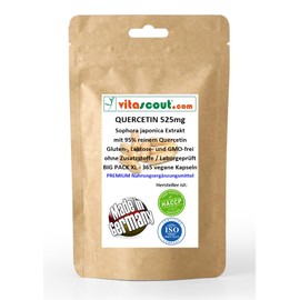 Pure Quercetin from Saphora Japonica 525mg High Dose with 95% Pure Quercetin - 365 Vegan Capsules, No Additives, Made in Germany, Laboratory Tested