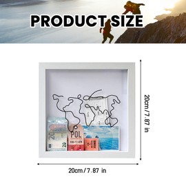 Vordpe Adventure Archive Box, Memory Boxes for Keepsakes, Travel Shadow Box, for Tickets, Shadow Box for Tabletop, Wall Mounting, World Map Memento Frame (Medium, 20 x 20 cm)