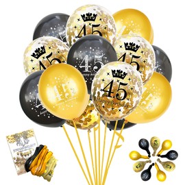 Jonhamwelbor 45th Birthday Balloons 45 Years Black Gold Latex Confetti Printed Number Balloons for Men Women Birthday Party Decorations (15pcs 12 inch）