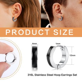 Sanfenly 4 Pairs Viking Hoops Earrings for Men Women Stainless Steel Viking Hoop Hinged Clicker Earrings Small Norse Vikings Black Hoop Earring for Men Jewellery 12mm