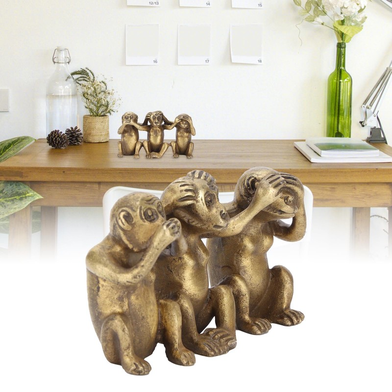 3 Wise Monkey Statues, Speaking, Hearing, Seeing, Nothing, Evil, Three