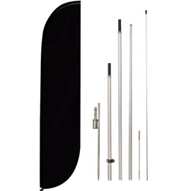 LookOurWay Feather Flag Pole Kit - 12 Feet Tall Advertising Flag Banner with Fiberglass Pole Kit and Ground Spike for Business Promotion - Solid Color Flags - Black