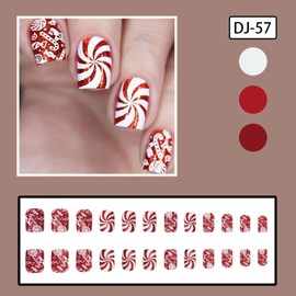 Press on Nails Square Short Length Christmas Acrylic Glossy Full Cover Extra Short Square False Nails with Snowflake Designs Artificial Xmas Fake Nails with Glue ons Fingernails for Women(DJ57)