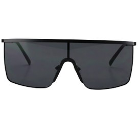 Oversized Flat Top Square VINTAGE RETRO SHIELD VISOR Style Aviator SUNGLASSES (Black)