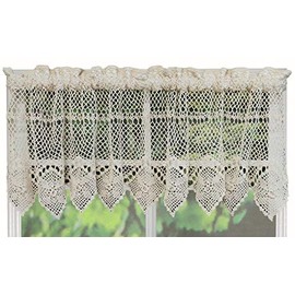 Creative Linens Cotton Crochet Lace Kitchen Curtain Valance Beige Handmade
