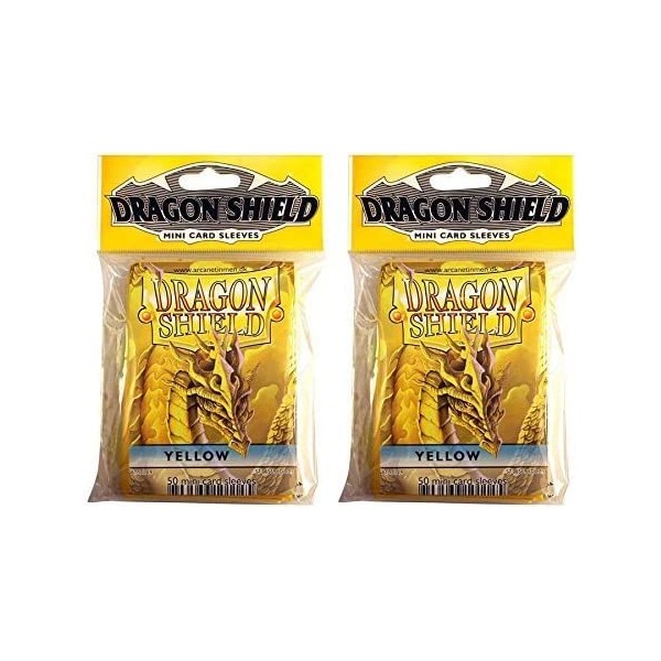 Dragon Shield Bundle: 2 Packs of 50 Count Japanese Size Mini Card Sleeves - Yellow Color
