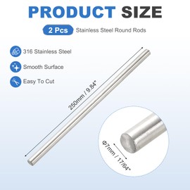 QUARKZMAN Barra Rotonda In Acciaio Inossidabile 316 17/64" (7mm) Lunghezza 9.84" (250mm), Barra Rotonda Solida In Metallo Per Tornio Per Progetti Industriali Fai Da Te E, Confezione Da 2