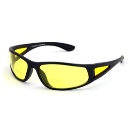 BiFocal Black Sunglasses With Yellow Night Driving Lens - 100% UV Protection. Bi-focal Reading Glasses Reader