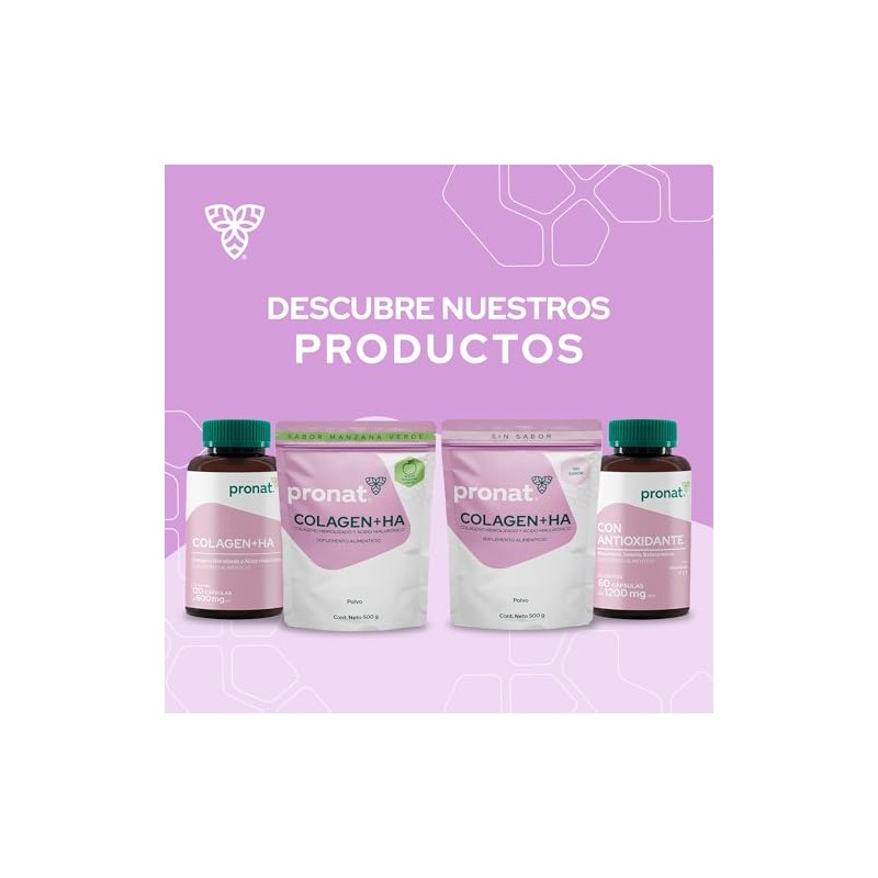 Pronat Colágeno Hidrolizado Ácido Hialurónico Suplemento Alimenticio Sabor Natural Bolsa