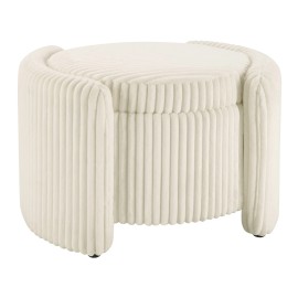 OSP Home Furnishings Sable Storage Ottoman with Mango wood Flip Top and White Fabric