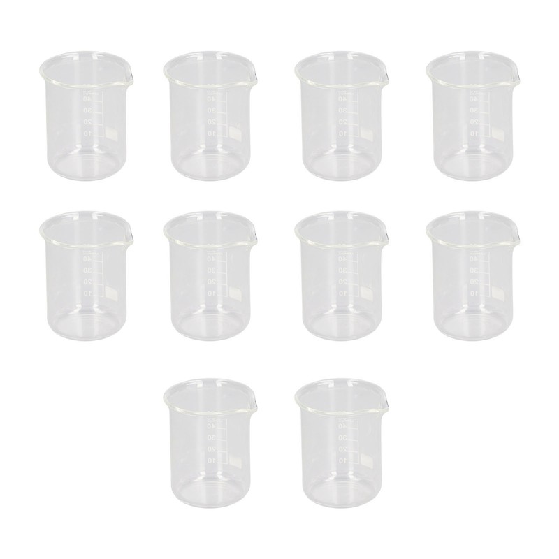 10 Pcs Laboratory Glass Beaker 50ml Thick Experimental Graduated Cylinder