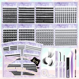 DIY Lash Extension Kit 749 Pcs 8 Styles 10-18mm Manga Lashes Clusters with Lash Bond and Seal Lash Remover Tweezers Dual-Ended Brush Lash Tapes For Creating Captivating Eyelashes