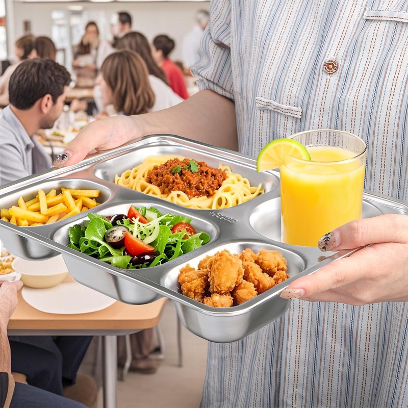 Tebery 3 Pack Stainless Steel Rectangular Divided Plates Tray, 5