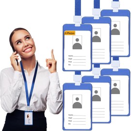 6 Piezas Porta Gafete Aluminio Vertical de Porta credencial con cordón para Tarjeta de Identificación para Oficina Negocios Útiles Escolares Trabajo (Azul)