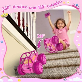 MaxTronic Direct Charge Remote Controlled Car with LED Light, Pink Amphibians Waterproof RC Stunt Car 360° Flips, 4WD 15 km/h Offroad 2.4G Monster Truck Toy Girls Boys for Children from 3 Years