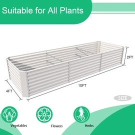 FRIZIONE 10FT(L)×4FT(W)×2FT(H) Raised Garden Bed Outdoor for Flower, Garden Planter Box for Vegetable, Raised Garden Beds for Herb, Succulent, White