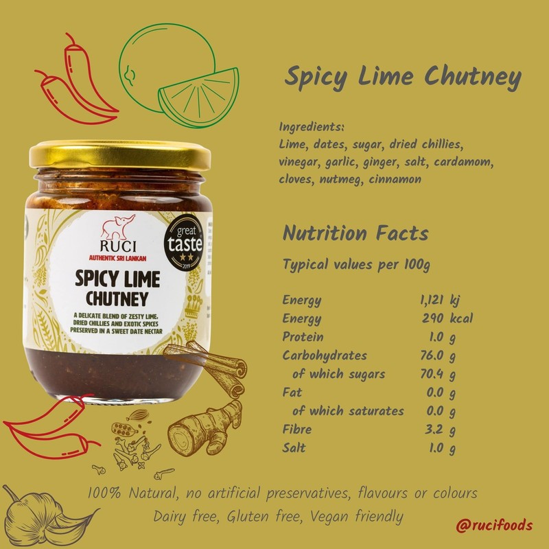 RUCI Sri Lankan Spicy Lime Chutney, 2 Star Great Taste