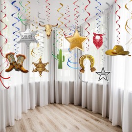 Blulu Western Party Decorations Pack Hanging Swirls Foil Swirls Party Ceiling Decorations Western Cowboy Theme Party Barnyard Theme Birthday Baby Shower Decor Event Supplies 30Ct