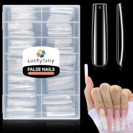 Luckyfairy Extra Long Square Nail Tips, XXL 120Pcs 12 Sizes No C Curve Clear Acrylic Nails Straight Tapered Square Press on False Nail Tips for Nail Extension Nail Art Salon Home DIY