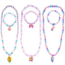 HiUnicorn 4-Pack Little Kids Dress Up Play Jewelry Beads Necklace Bracelet Gift Sets for Girls with Deer Unicorn Panda Mermaid Glitter Charms for Gift Loot Bag Christmas Stocking Easter Basket Stuffer