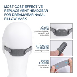 Hecatelly 1 Pack Replacement Headgear Strap for DreamWear Nasal Pillow Mask,High Elastic Soft Headgear with Arm for DreamWear Respironics Headgear Breathable and Adjustable Headband Strap