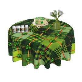 KORVITA St. Patrick's Day Round Tablecloth 60 Inch Green Shamrock Floral Round Tablecloth Washable Microfiber Tablecloth Decorative Table Covers for Picnic Party