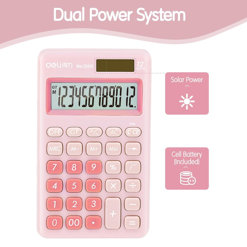 Deli Standard Function Basic Calculator, 12 Digit Desktop Calculator with