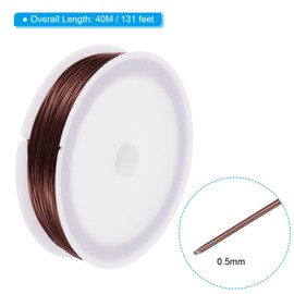 PATIKIL 131 Feet Flexible Paddle Florist Wire, 2 Rolls 0.5mm Beading Wire Metal Floral Stem Twist Ties for Flower Arrangements, Brown