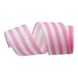 2.5" White and Pink Striped Burlap Wired Ribbon, Floral Arrangement, 10 Yards Gift Wrapping, Wreath, Bows, Holiday, Craft Wired Edge Ribbon (Pink&White)