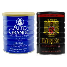 Alto Grande Super Premium Medium-Dark Ground Coffee 8.8 Ounce Canister and Garrido Expreso Dark Roast Coffee 10 Ounce Canister, Arabica, Puerto Rico Variety Bundle