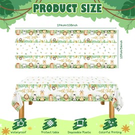 Weecent Safari Baby Shower Tablecloths Jungle Animals Plastic Table Cloths,108×54 Inch Oh Baby Party Supplies Sage Green Baby Shower Decorations for Boys Kids