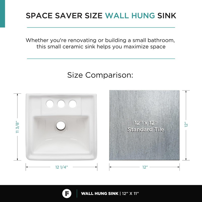 Small Wall Mount Bathroom Sink 12.4"x11" White