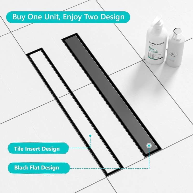 Neodrain 32 in Matte Black Linear Shower Drain- with 2-in-1