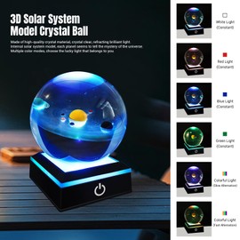 LOSCHEN 3D Solar System Crystal Ball with LED Colorful Base, 80mm(3 inch) Glass Sphere, Solar System Globe Crystal Ball for Outer Space Astronomy Gifts Room Decor