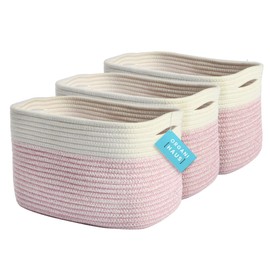 OrganiHaus Set of 3 Woven Baskets for Storage | Cotton Rope Basket for Decor | Shoe Basket Organizers & Storage | Decorative Storage Baskets & Bins | Cute Storage Basket for Toys & Cloths - Pink
