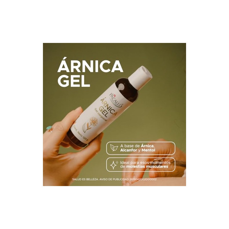 PACALLI Gel de Árnica, 120g, Fórmula Natural con Mentol y