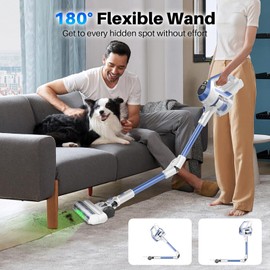 BSNAW Cordless Vacuum Cleaner - Powerful, 45KPA Vacuum Cleaners Home, 180°Bendable Wand, 50Mins Stick Vacuum with Self-Standing, Wall Mount Charging & Smart Display, Handheld Vacuum for Carpet/Floor